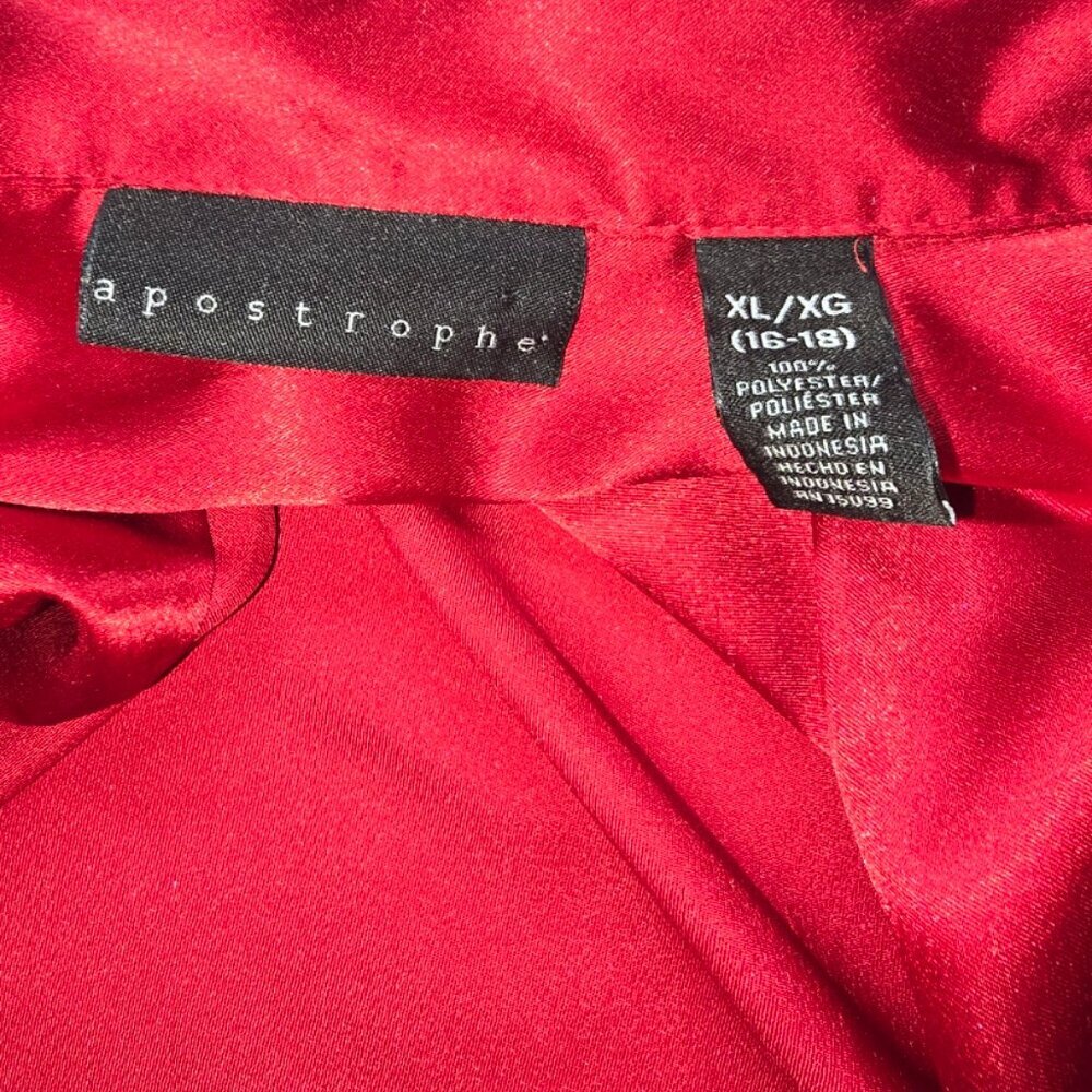 APOSTROPHE Red Satin Women's Blouse Size - XL Valentine's Day Top - Picture 4 of 9